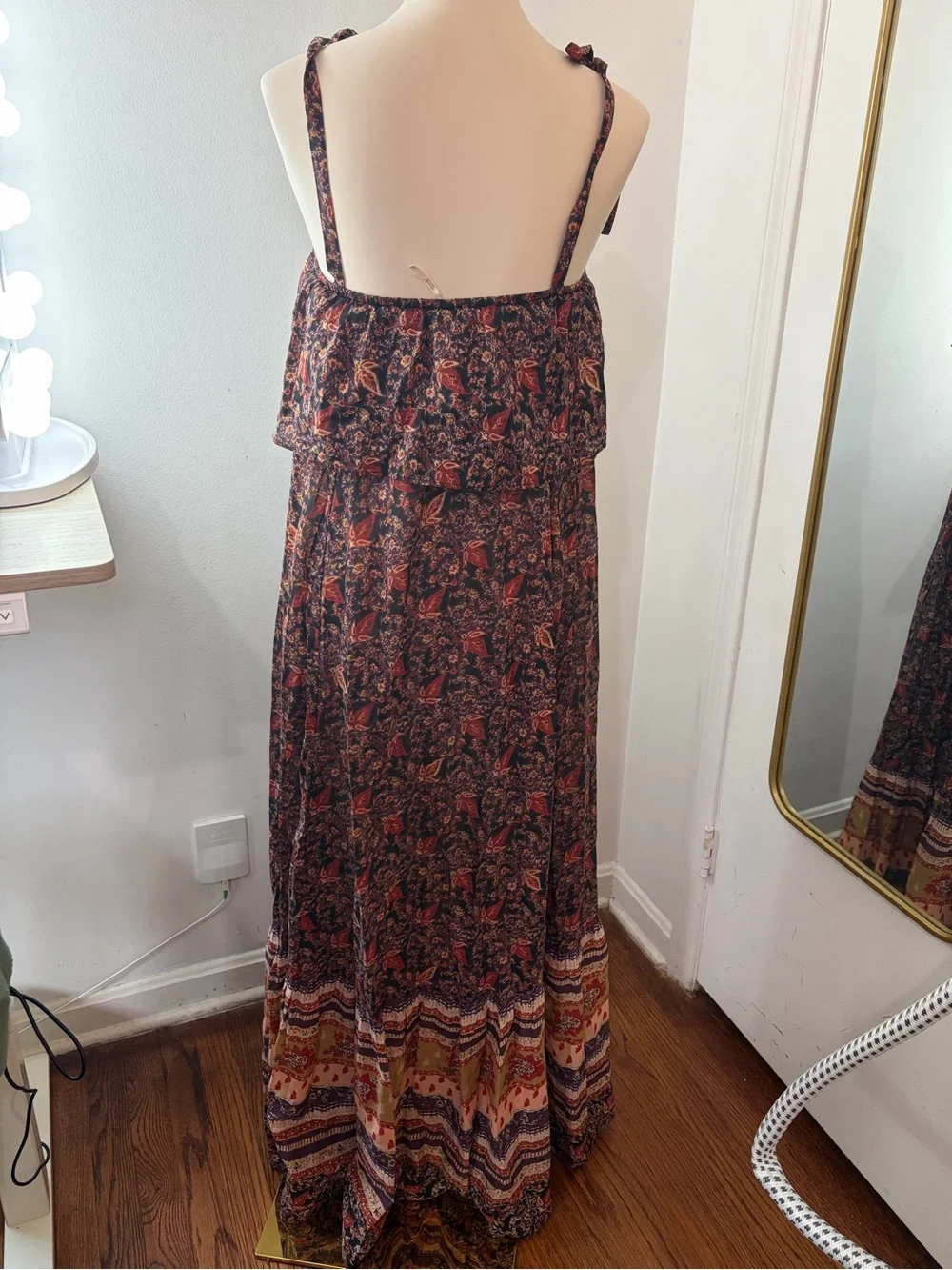 Free People Printed Rust and Brown Boho Tiered Maxi Dress